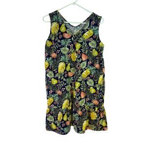J Jill Sleeveless Dress with Flounced Hem Tropical Fruit Size Mp GG0628